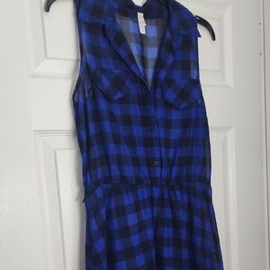 Blue Checkered Sleeveless Dress